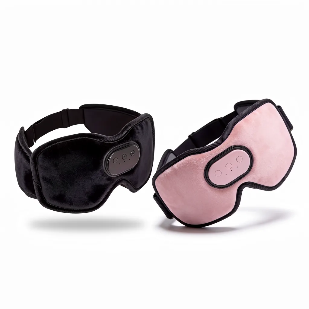 The Kalmely Sleep Mask in both colours, black and pink, with 3D contoured cups and flat built-in speakers
