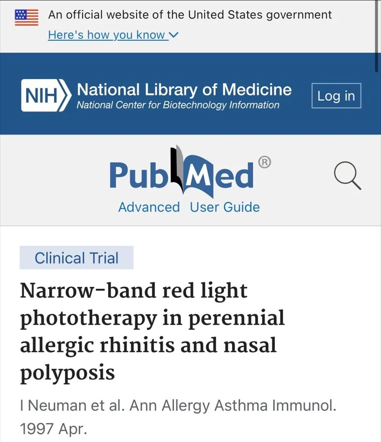 The study on PubMed — Narrow-band red light phototherapy, Neuman et al., Ann Allergy Asthma Immunol 1997
