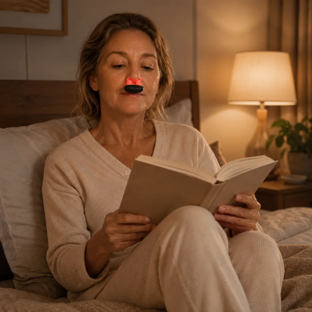 Using the Kalmely device while reading in bed